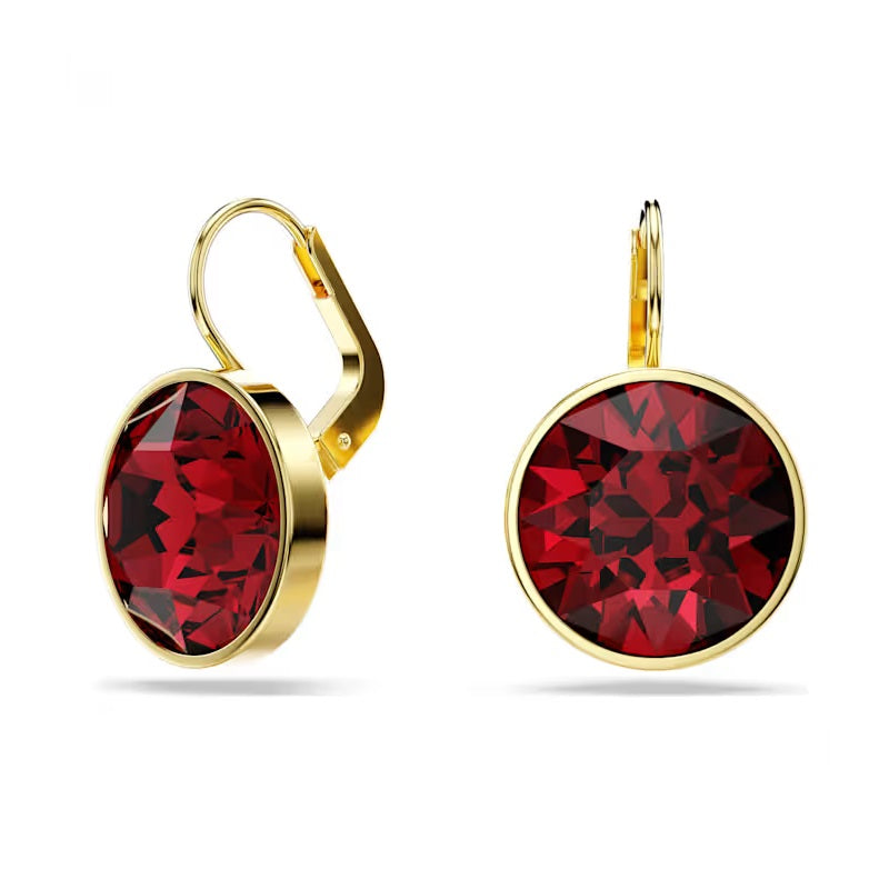 Swarovski Bella drop earrings Round cut, Red, Gold-tone plated 5724288