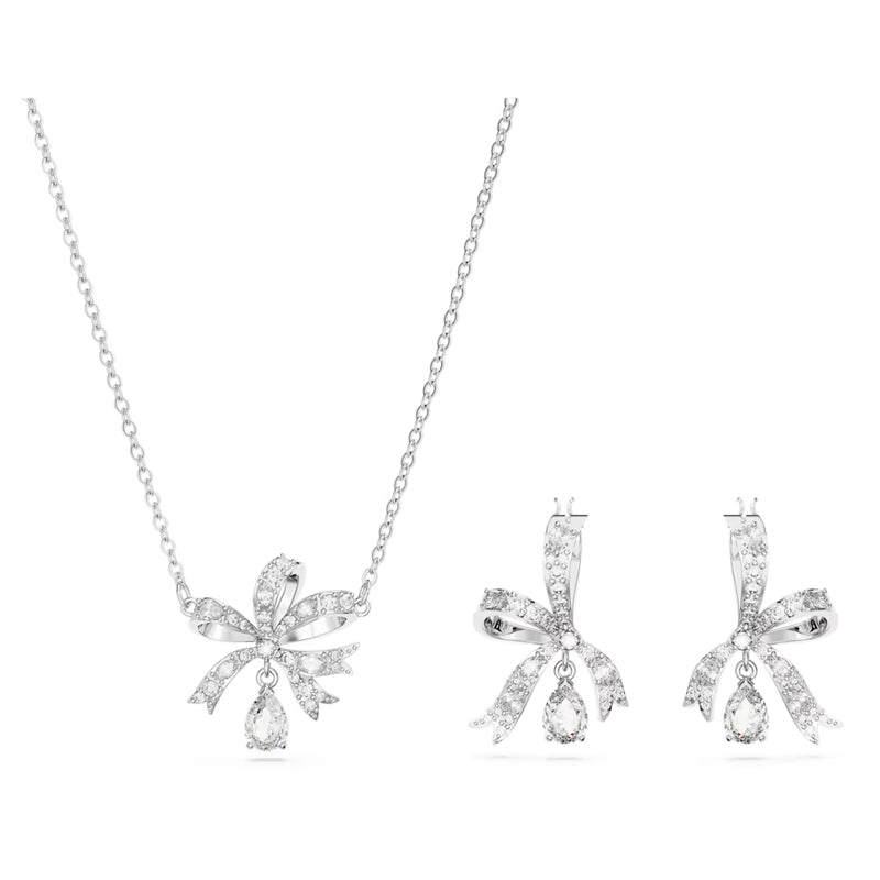 Swarovski Volta Set Bow, White, Rhodium plated 5660118