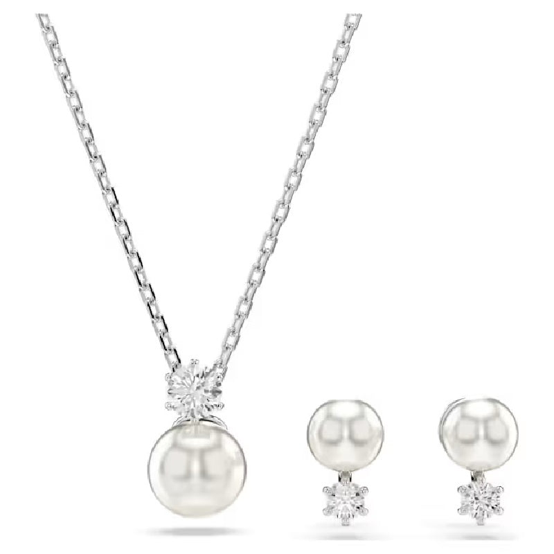 Swarovski Matrix Set Crystal pearl, Round cut, White, Rhodium plated 5689624