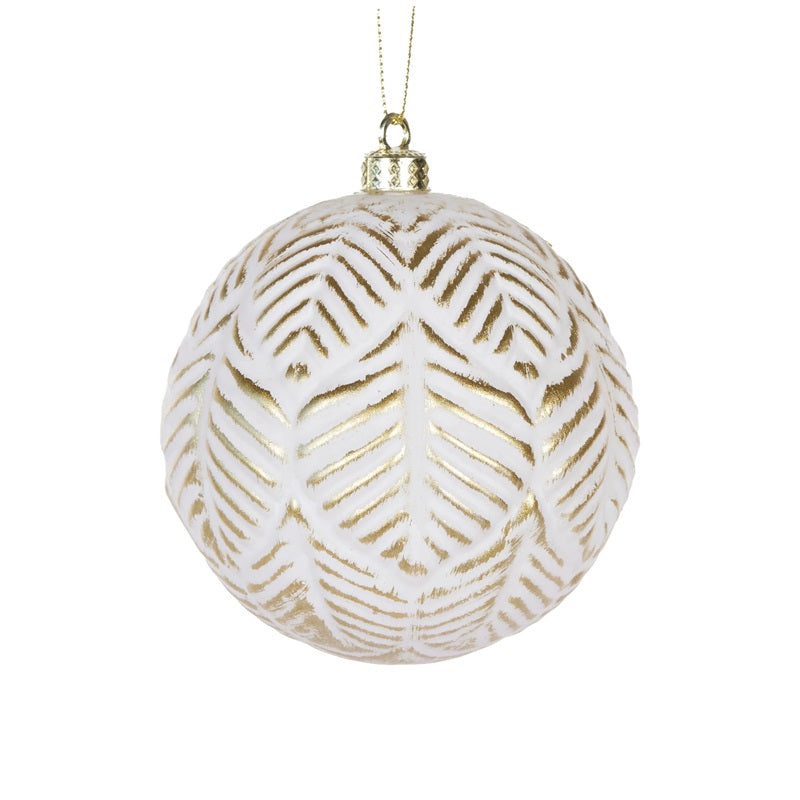 WHITE AND GOLD AZTEC LEAF BAUBLE