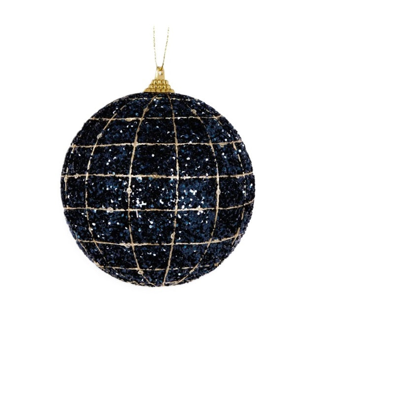 Midnight Blue Shatterproof Grid Bauble. 10Cm Diameter.